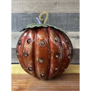 Beaded Metal Pumpkin Candle Holder Fall Autumn Thanksgiving Halloween